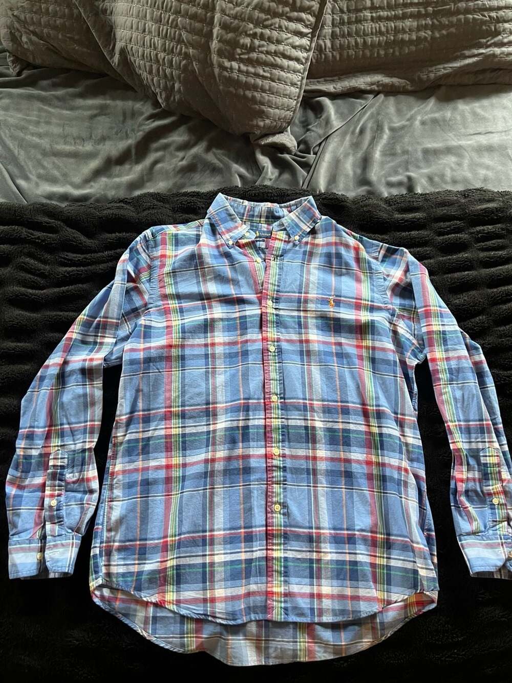 Ralph Lauren Classic Fit Plaid Button Down Shirt Size XL Blue